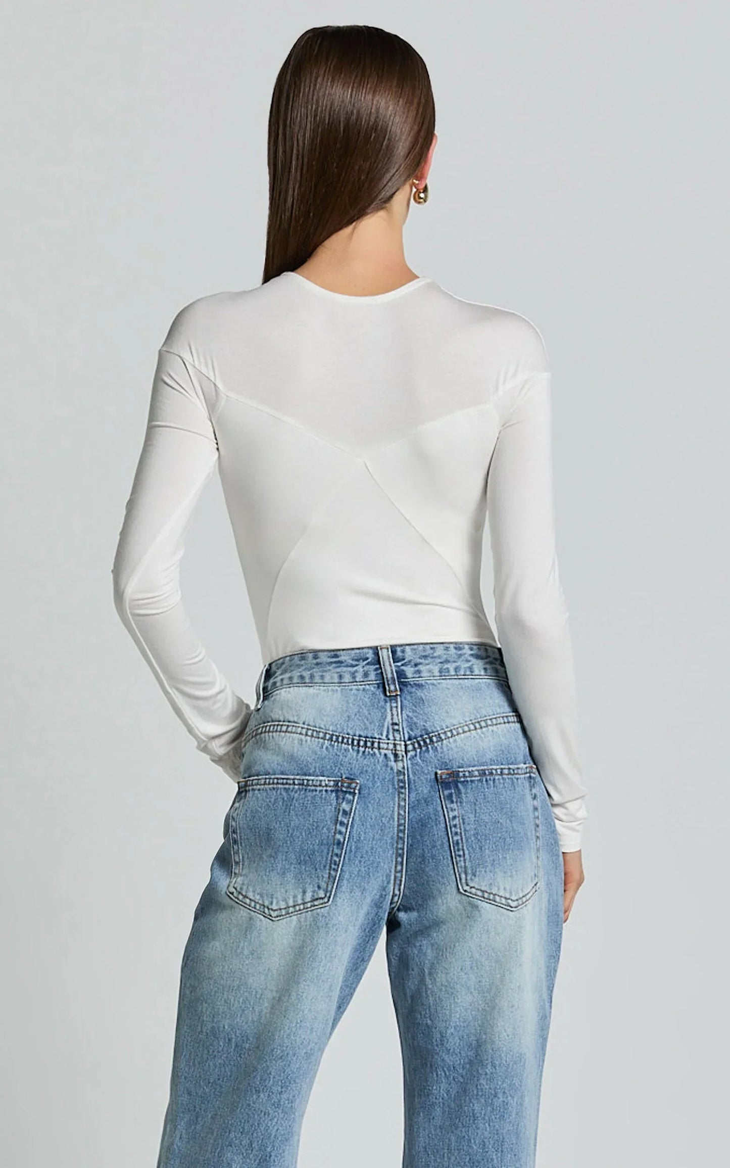Kerryn Bodysuit - Long Sleeve Marl Cross Front Bodysuit in Ivory