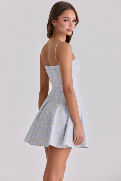 blue wildflower floral print cotton mini sundress