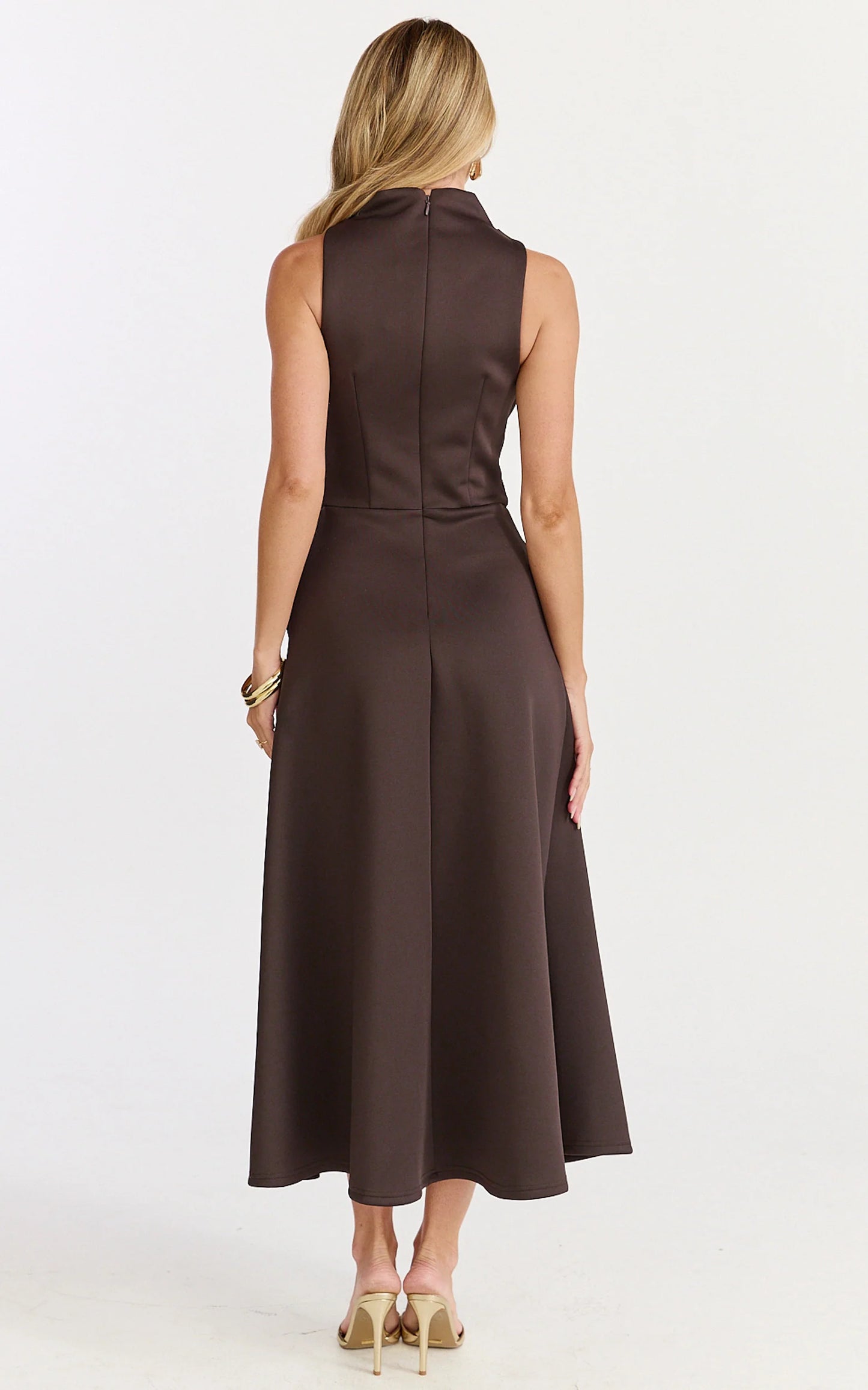 High Neck A Line Dress in Chocolate