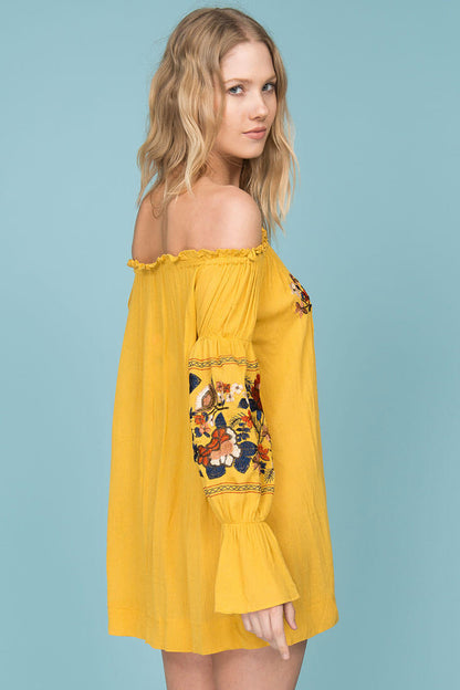 Saige Floral Day Dress Yellow Mustard
