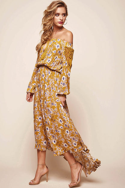 Mojave Off-Shoulder Floral Maxi Dress Mustard