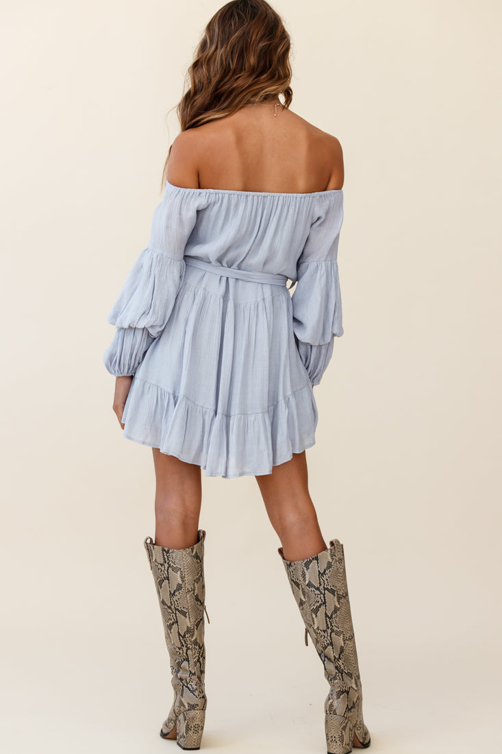 Frida Off-Shoulder Waist Tie Dress Grey