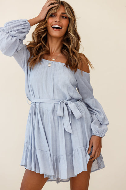 Frida Off-Shoulder Waist Tie Dress Grey