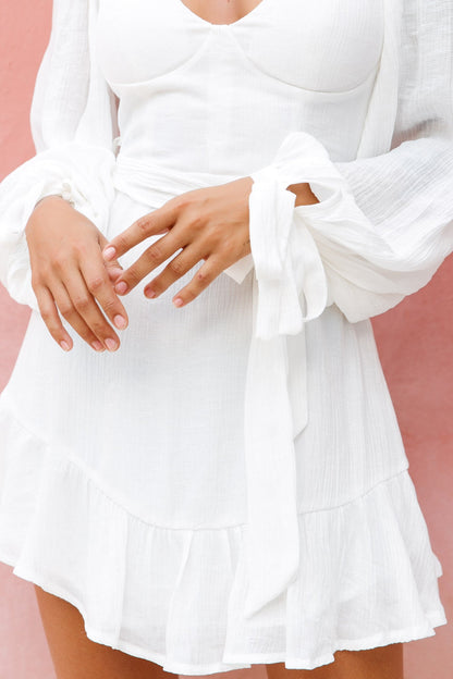 Make Memories Balloon Sleeve Molded Bust Dress White