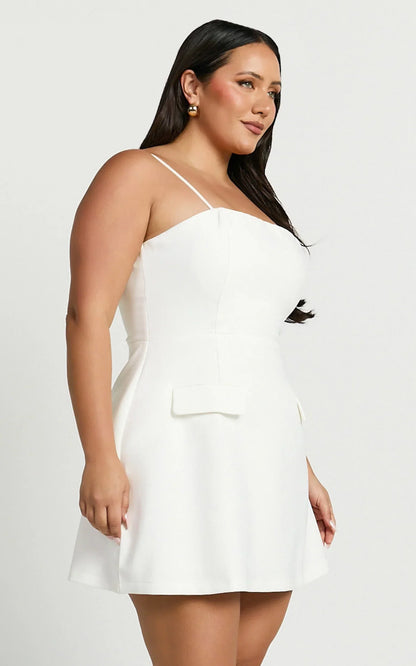 Katia Mini Dress - Strappy Corset A Line Dress in White