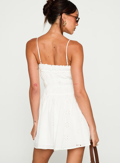 Wish Me Luck Shirred Mini Dress White