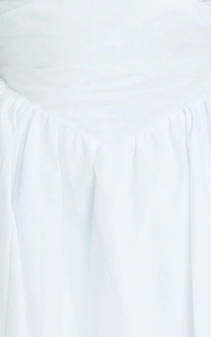 Julie Mini Dress - V Neck Drop V Waist Pleated Dress in White