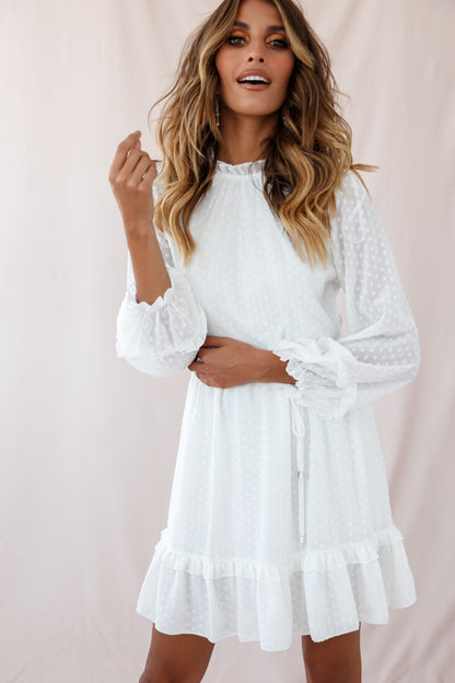 Tracee Open Back Ruffled Hemline Dress White Tall