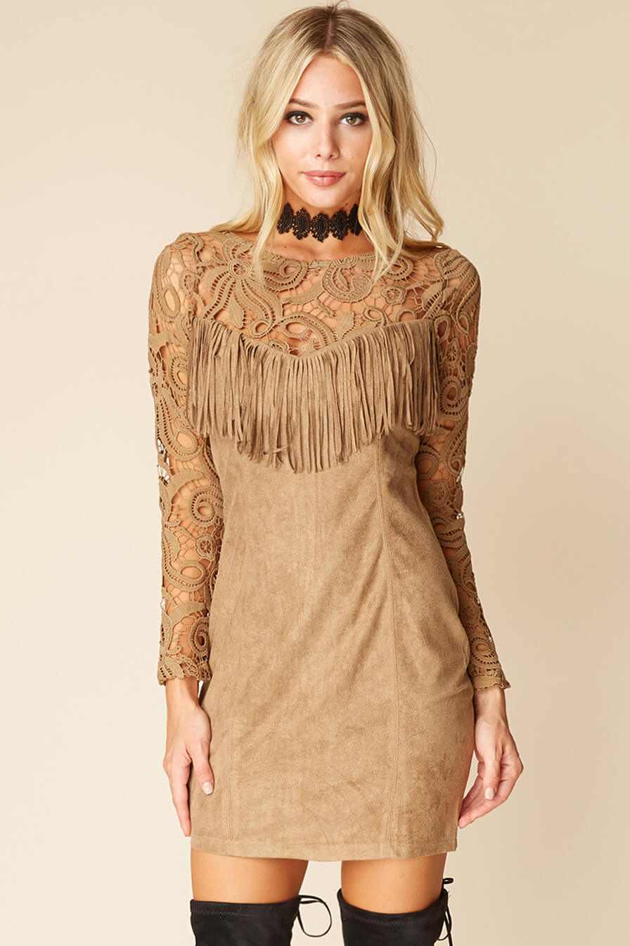 Francie Fringe Dress Brown