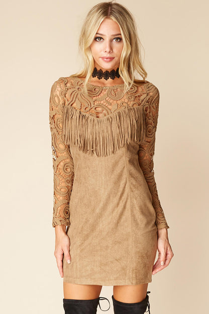Francie Fringe Dress Brown