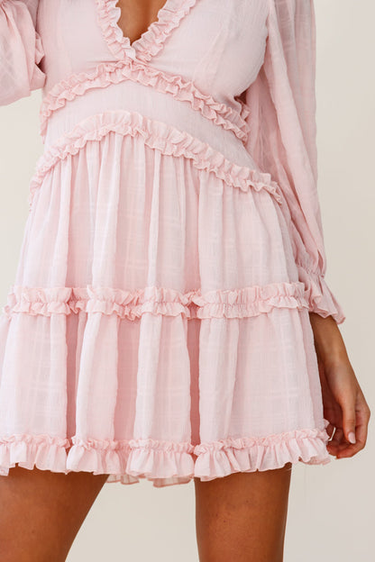 Laney Cutout Back Balloon Sleeve Dress Baby Pink