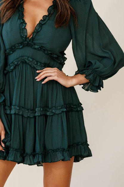 Laney Cutout Back Balloon Sleeve Dress Green
