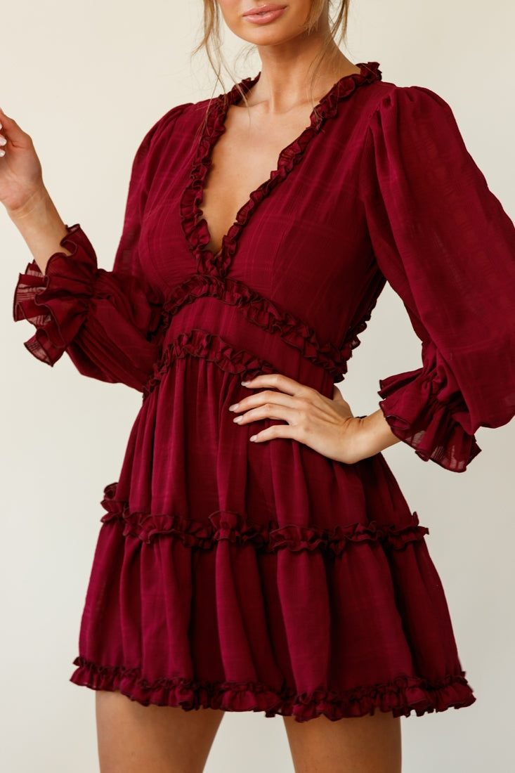 Laney Cutout Back Balloon Sleeve Dress Plum