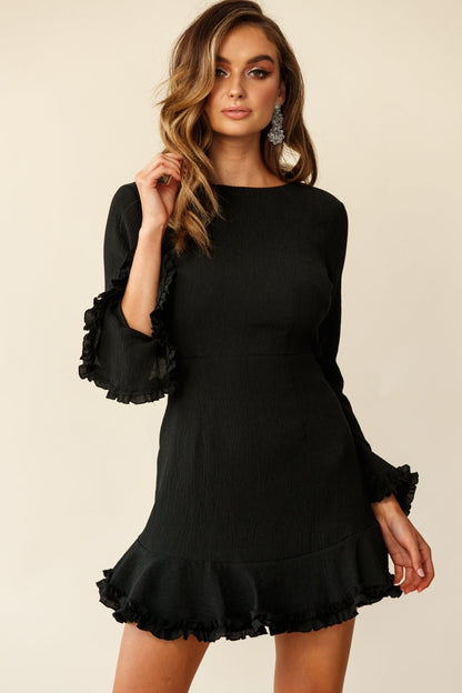Marta Flared Cuff Cut-Out Back Dress Black