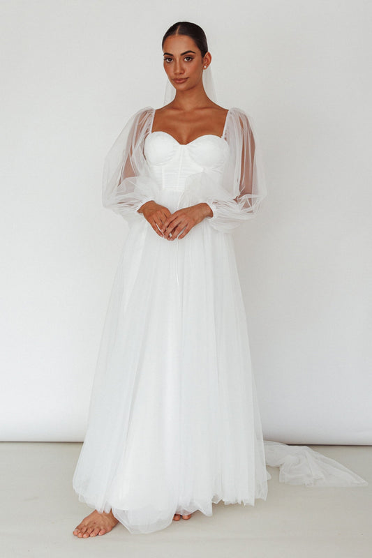 Fairytale Dream Sheer Sleeve Maxi Dress White