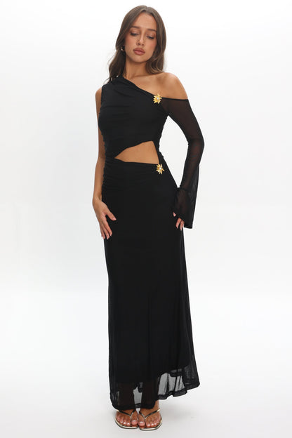 Prima One Shoulder Cut-Out Maxi Dress Black