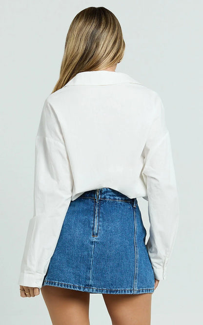 India Skort - Recycled Denim Mid Rise Skort in Dark Blue Wash