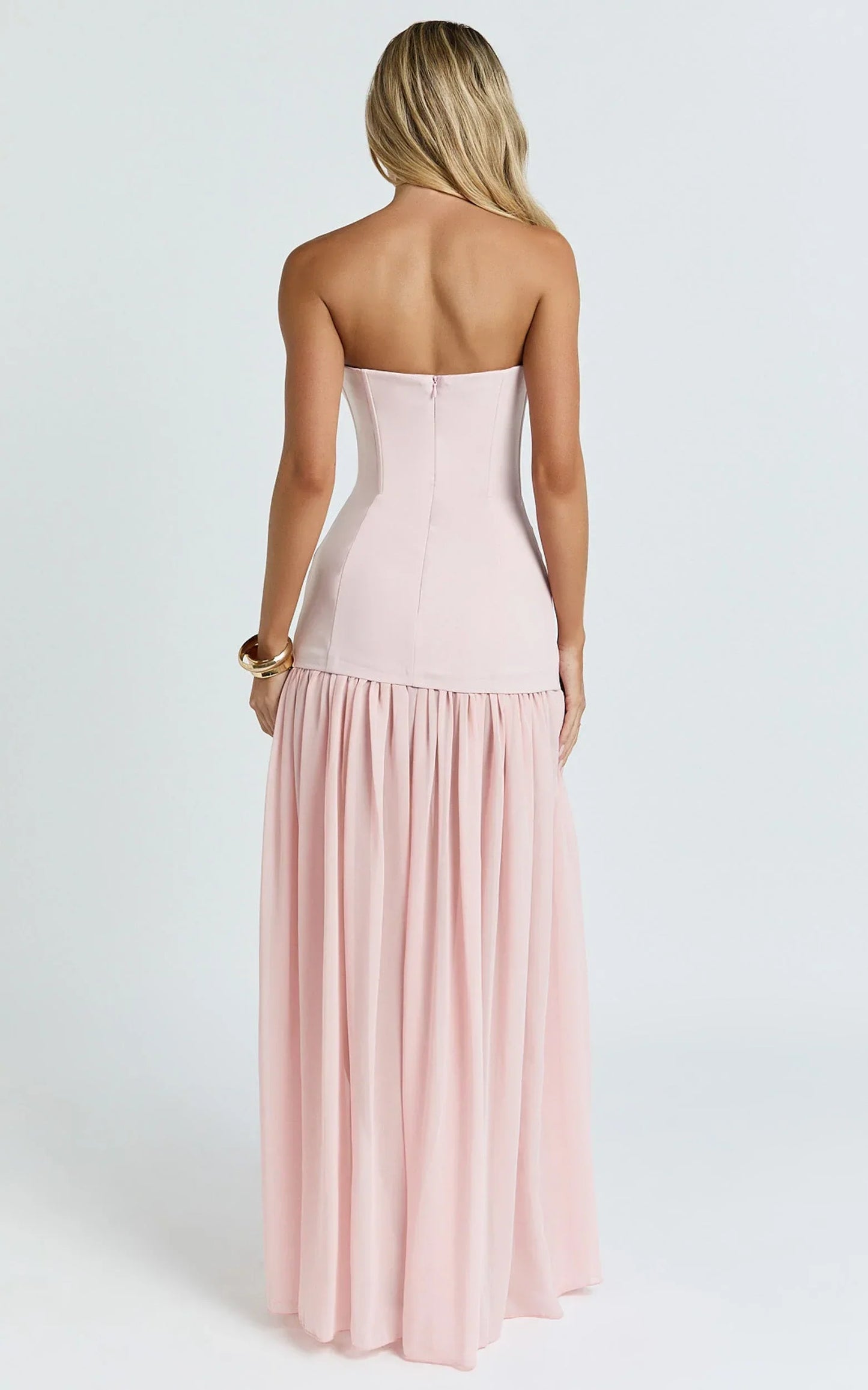 Jocelyn Maxi Dress - Strapless Ruched Fit And Flare Dress in Pink