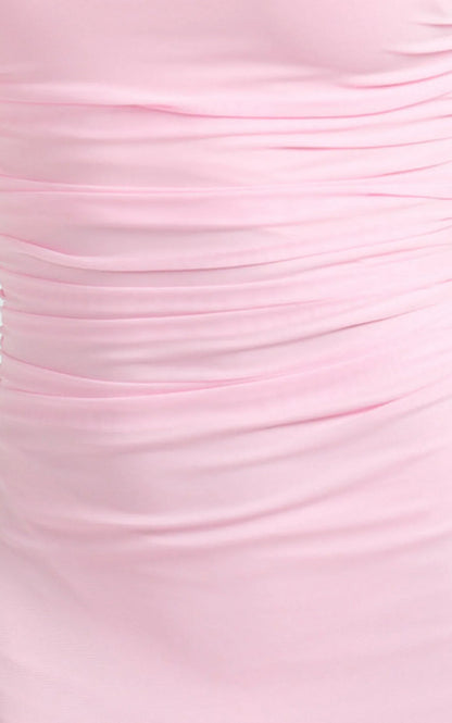 Judee Midi Dress - One Shoulder High Side Split Dress in Pink