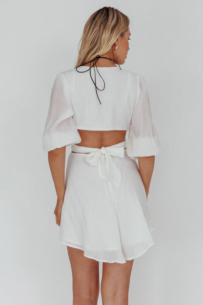 Sunshine Sweetie Cut-Out Waist Tie Feature Mini Dress White