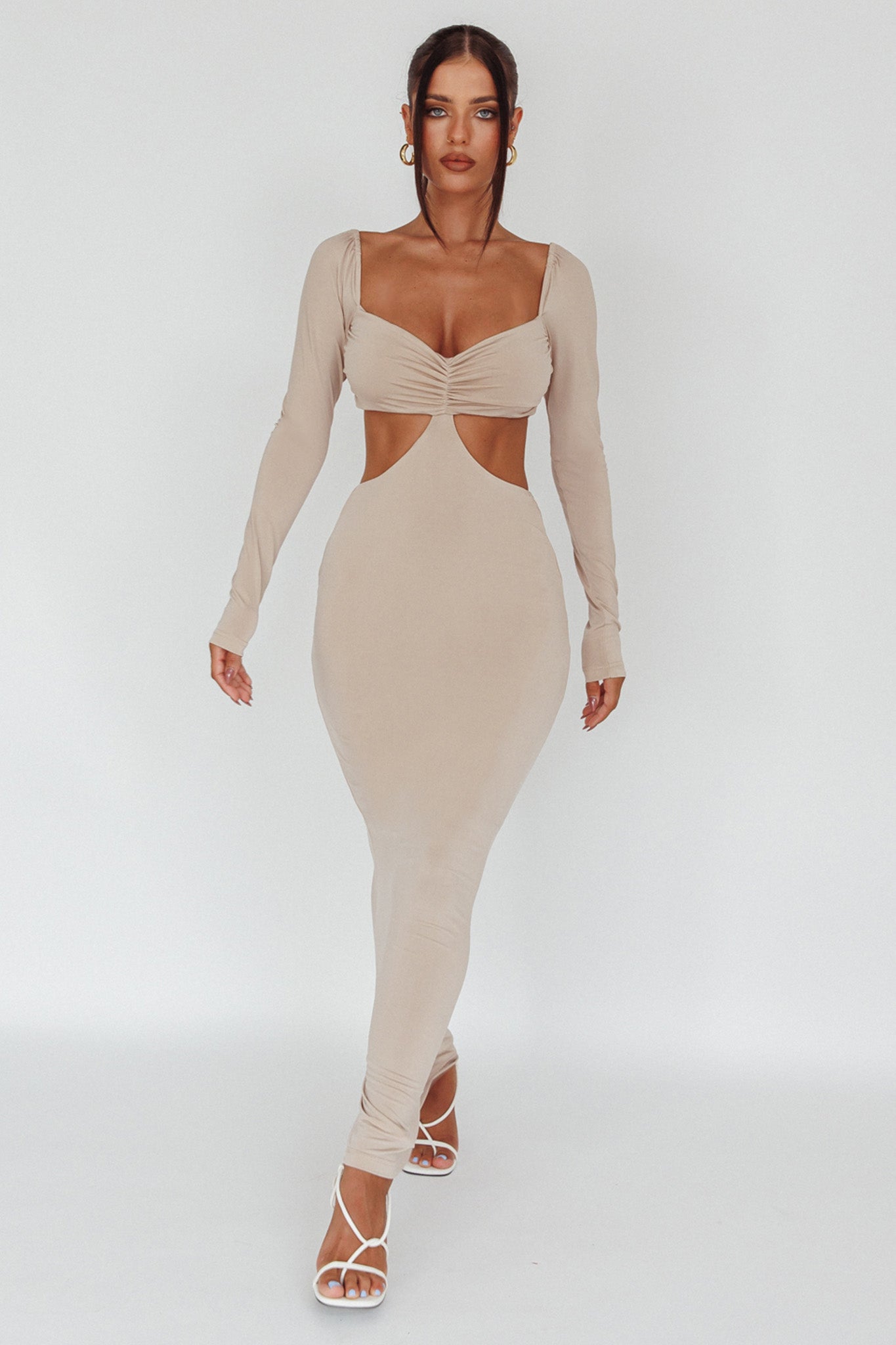 Vienna Long Sleeve Cut-Out Waist Maxi Dress Oat