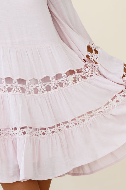 Miles Away Long Balloon Sleeve Trim Insert Dress Pink