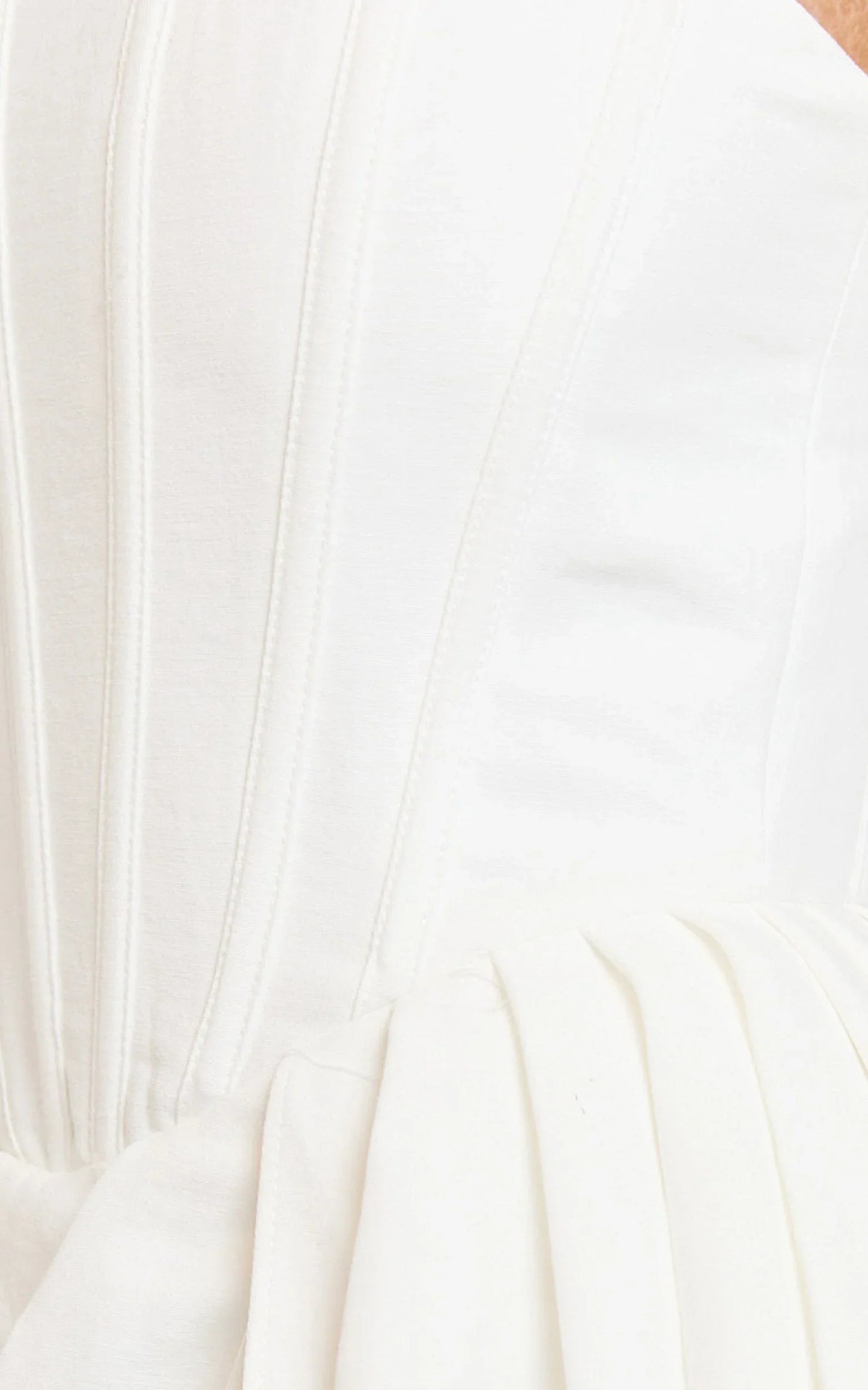 Jeanette Mini Dress - Strapless Corset Bodice Draped Waist Dress in White