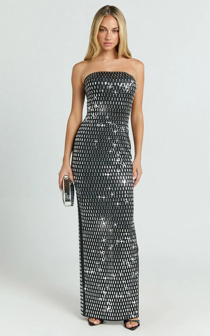 Joyce Maxi Dress - Heat Press Strapless Dress in Black