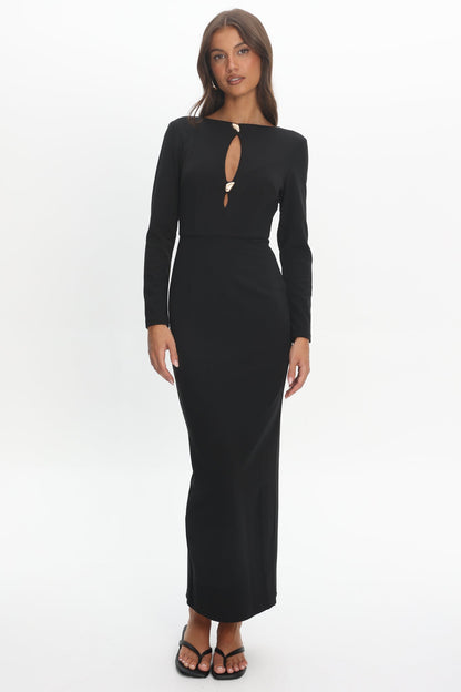 Zoa Keyhole Long Sleeve Maxi Dress Black
