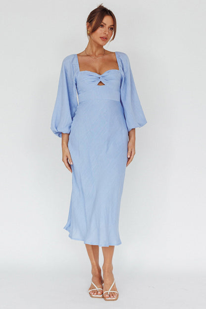 Betina Twist Bust Long Sleeve Midi Dress Blue