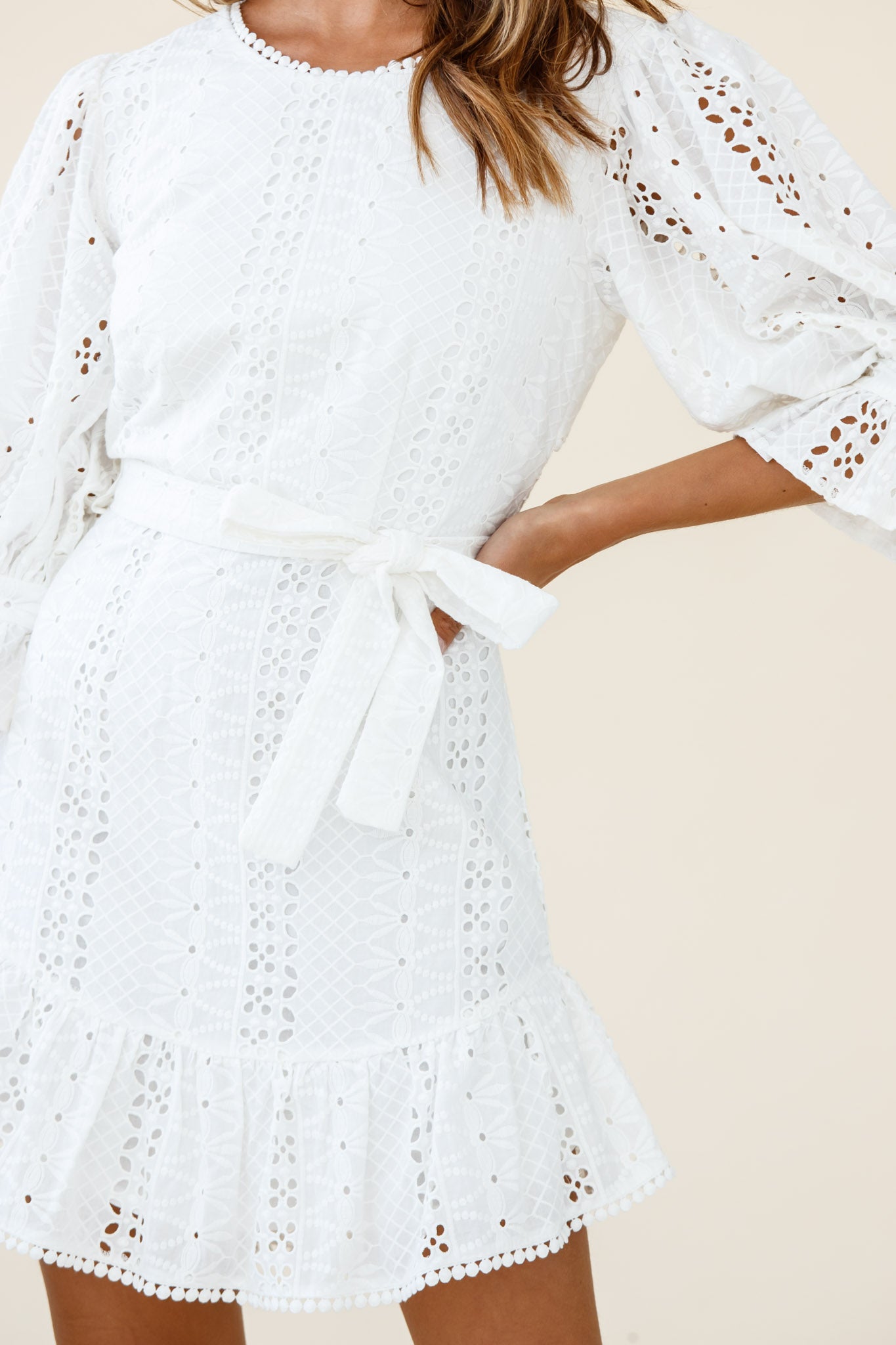 Sweet Sunshine Cut-Out Back Embroidery Dress White