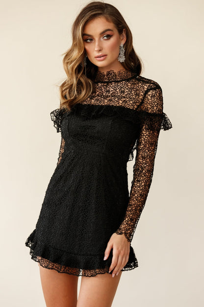 Banks Open Back Lace Overlay Dress Black