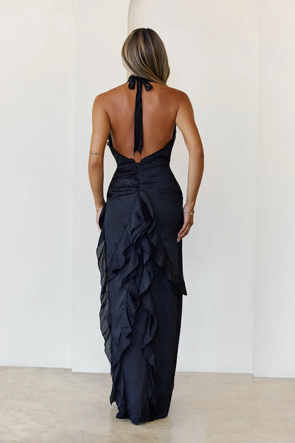 Luxe Mood Halter Maxi Dress Black