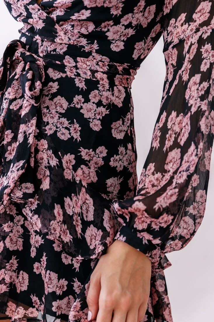 Kerry Layered Balloon Sleeve Dress Black/Pink