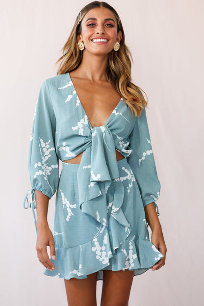 Stavroulla Tie-Front Three Quarter Sleeve Dress Sage