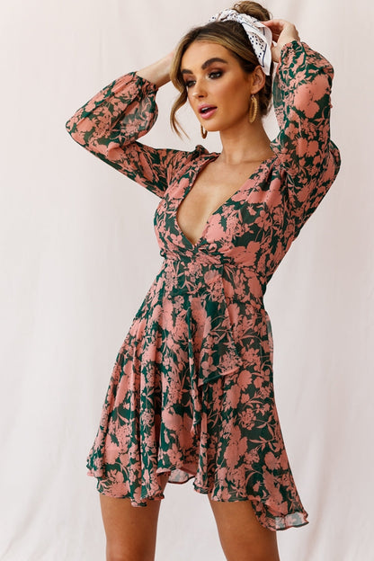 Wisteria Lane Long Sleeve Tea Dress Forest Green