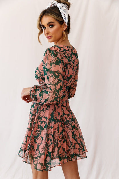 Wisteria Lane Long Sleeve Tea Dress Forest Green