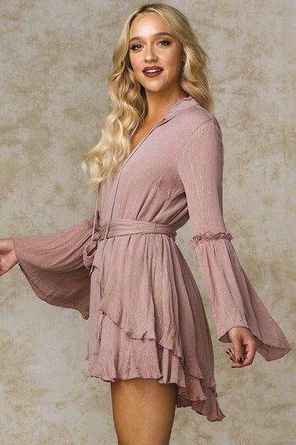 Dhillon Ruffled Waist Tie Mini Dress Mocha
