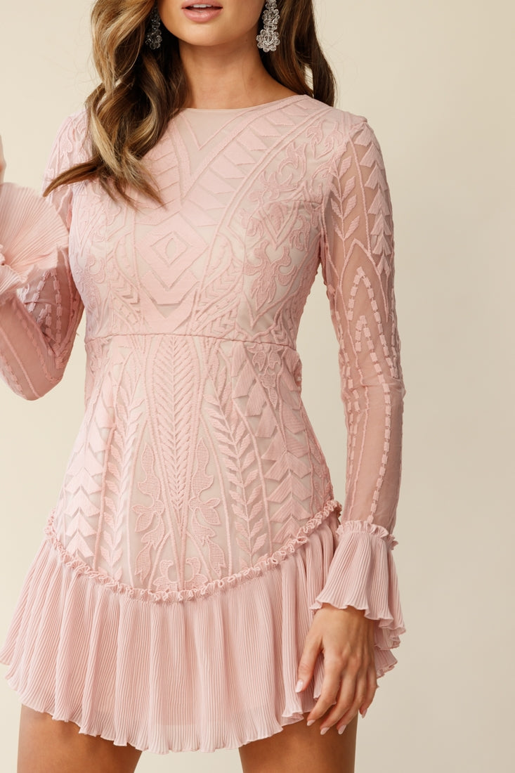 Dreamy Long Sleeve Mini Dress Blush