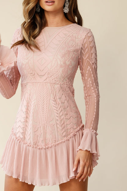 Dreamy Long Sleeve Mini Dress Blush
