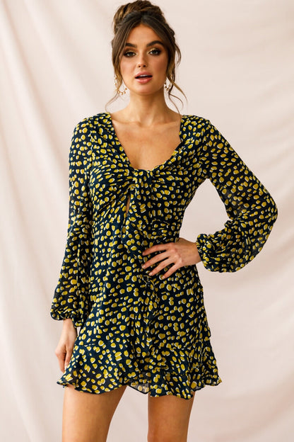 Carla Long Sleeve Bust Tie Dress Navy